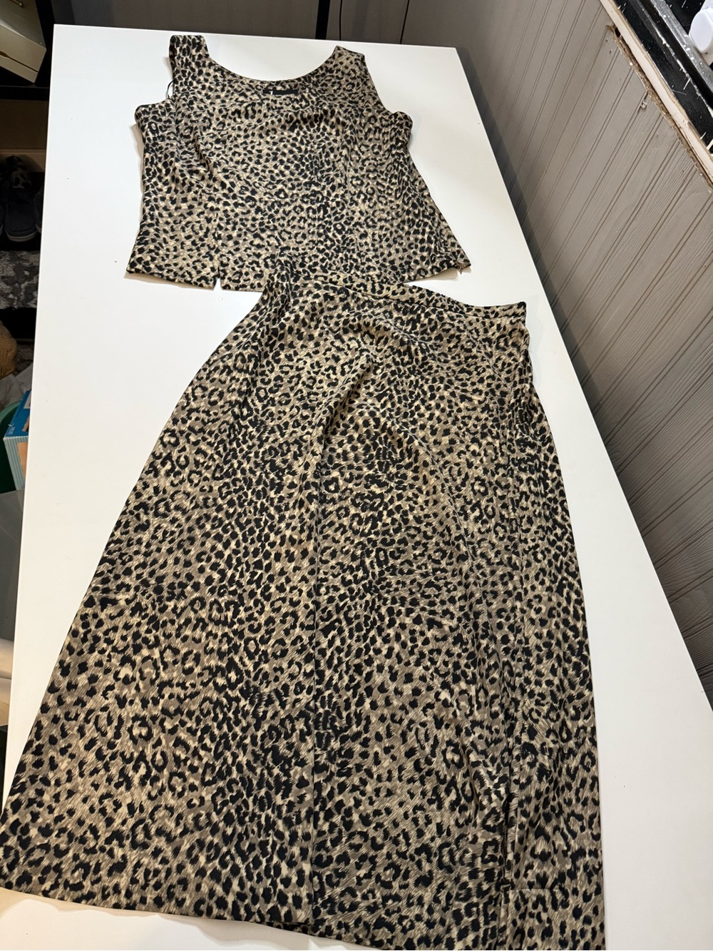 KS Collection Beige and Black Leopard Print Blouse